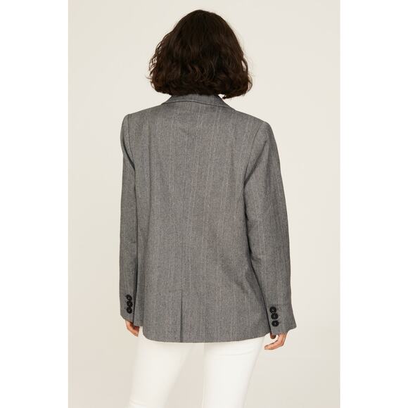 ANNIE BING Grey Wool Blend Boxy Cut Style Oversized Striped Becky Blazer size S - Picture 2 of 14